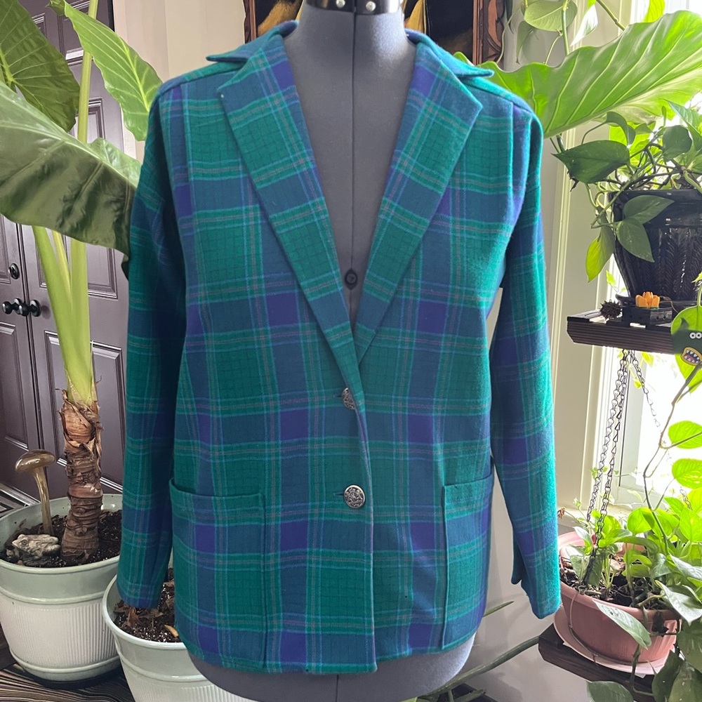 Vintage Pendleton Green and Blue Plaid Blazer Size M